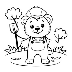 Simple vector illustration of Lion colouring page for kids