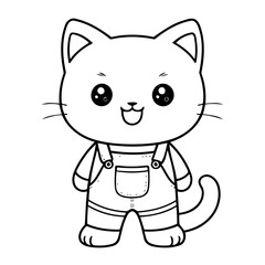 Vector illustration of a cute Cat drawing for toddlers coloring activity