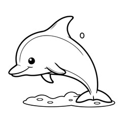 Simple vector illustration of Dolphin hand drawn for kids page