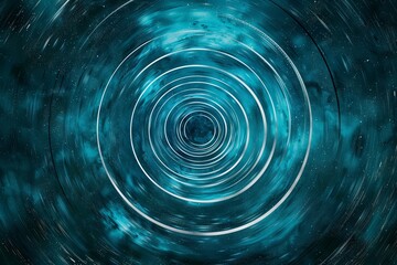 abstract background, An abstract cosmic portal: glowing concentric circles emerge from the dark blue void, their edges shimmering in electric teal. The stripe-like lines weave a celestial tapestry, hi