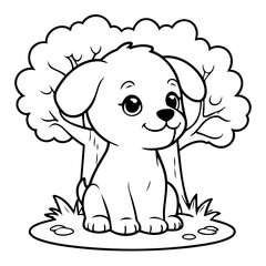 Vector illustration of a cute Puppy drawing for toddlers colouring page