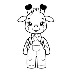 Vector illustration of a cute giraffe doodle for toddlers colouring page