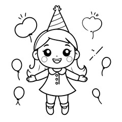 Simple vector illustration of Girl drawing for toddlers book