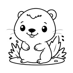 Cute vector illustration beaver for kids coloring activity page