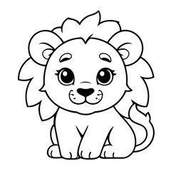 Vector illustration of a cute Lion drawing for kids colouring page