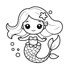 Cute vector illustration mermaid drawing for kids colouring page