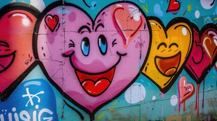 a row of heart-shaped graffiti