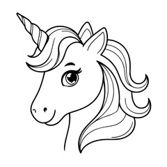 Cute vector illustration Unicorn drawing for kids colouring page