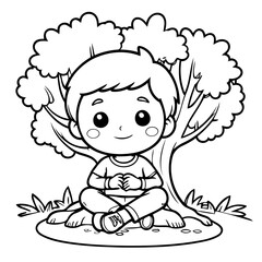 Cute vector illustration Boy for kids colouring page