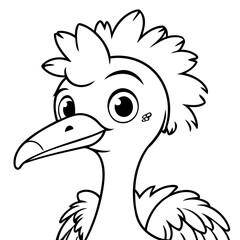 Simple vector illustration of Ostrich drawing for kids colouring page
