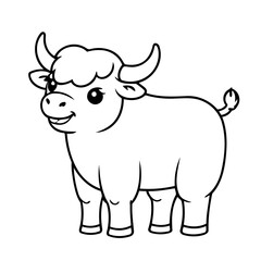 Cute vector illustration Yak drawing for kids colouring activity