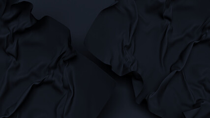 3D black paper wrinkled, dark crumpled paper texture background.
