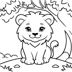 Vector illustration of a cute Lion drawing for children page