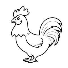 Simple vector illustration of Rooster hand drawn for kids coloring page