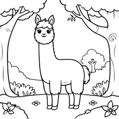 Cute vector illustration Llama hand drawn for kids coloring page