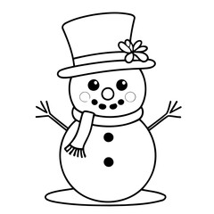 Vector illustration of a cute Snowman doodle for toddlers colouring page