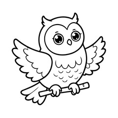 Vector illustration of a cute Owl doodle for toddlers colouring page