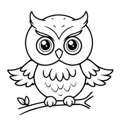 Vector illustration of a cute owl doodle for toddlers worksheet