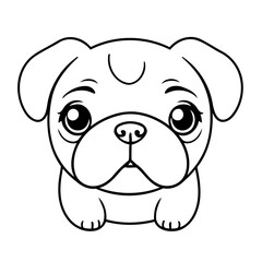 Cute vector illustration Pug drawing for toddlers colouring page