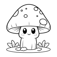 Obraz premium Vector illustration of a cute mushroom doodle for kids coloring worksheet