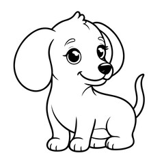 Cute vector illustration Dachshund doodle black and white for kids page