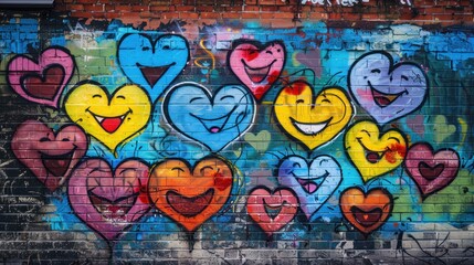 a row of heart-shaped graffiti