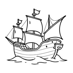 Cute vector illustration PirateShip doodle for toddlers worksheet