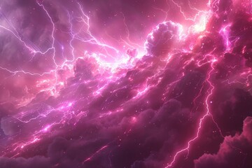 Vivid Purple and Pink Sky With Intense Lightning Strikes
