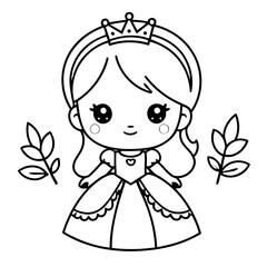 Vector illustration of a cute Princess drawing for kids page