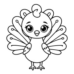 Vector illustration of a cute Peacock doodle drawing for kids page