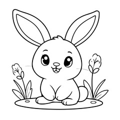 Vector illustration of a cute bunny doodle for toddlers colouring page