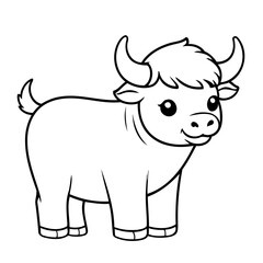 Cute vector illustration Yak drawing for kids colouring activity