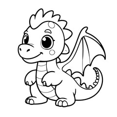 Cute vector illustration Dragon drawing for toddlers colouring page