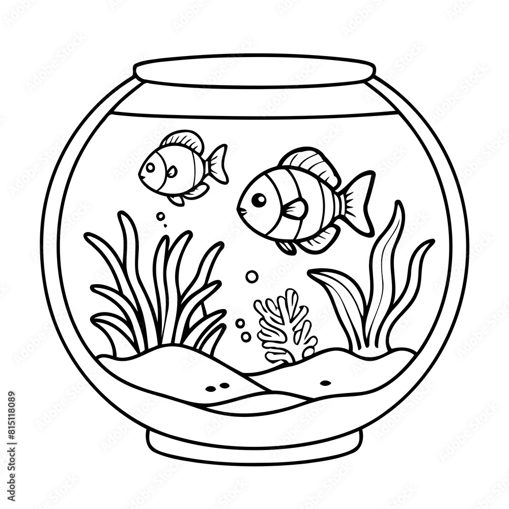 Wall mural Simple vector illustration of Aquarium drawing for toddlers coloring activity