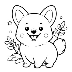 Cute vector illustration Corgi drawing for kids colouring activity