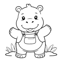 Cute vector illustration Hippo doodle for toddlers worksheet