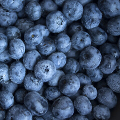  Vibrant Blueberries with Water droplets close-up, macro