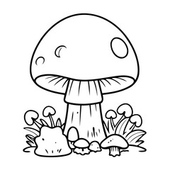 Vector illustration of a cute Mushroom drawing for children page