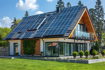 Renewable Energy Technicians Install Solar Panels on Modern Residential Roof