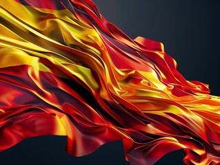 Futuristic 3D flag of Spain, incorporating digital flamenco art within a hightech, innovative environment