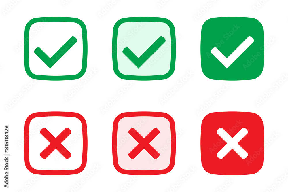 Aufkleber right or wrong icons. green tick and red cross checkmarks. yes or no symbol, approved or rejected ic