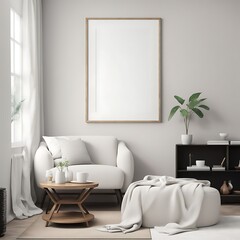  Frame mockup, Living room wall poster mockup. Interior mockup with house background. Modern interior design. 3D render 