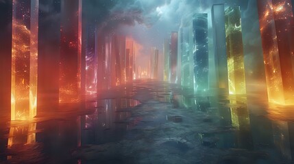 Electric Matrix: Modern Cyberpunk Landscape with Neon Prisms