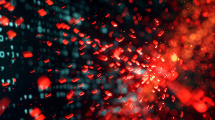 Red sparks flying amidst a sea of binary code, illustrating the transformative spark of creativity in AI-generated content.