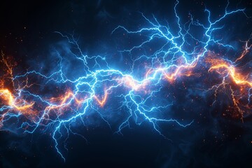 Electrifying Blue and Yellow Lightning Bolts in the Sky