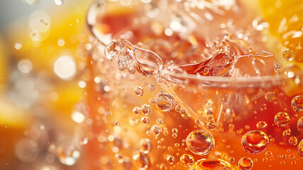 Orange cocktail close up with ice cubes and water drops