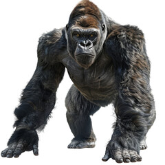 A large gorilla is standing upright on a plain Png background, a Gigantic Gorilla Isolated on a whitePNG Background