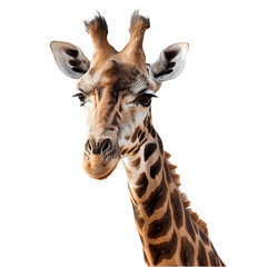 Fototapeta premium Detailed view of a giraffe standing against a white backdrop, a giraffe on a transparant background