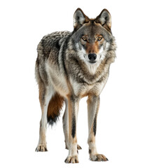 Fototapeta premium A gray wolf standing confidently against a plain white backdrop, a gray wolf isolated on transparent background