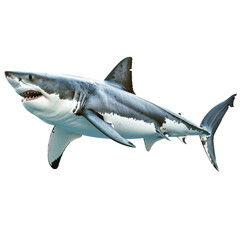 Naklejka premium A great white shark is swimming against a plain Png background, a great white shark isolated on transparent background